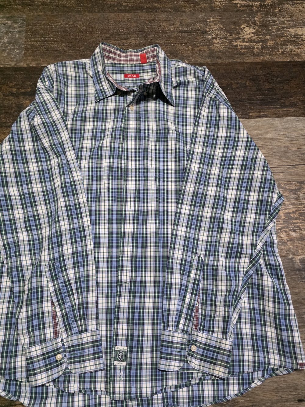 Izod Men's Plaid Button-Down Shirt - Blue, Green, White